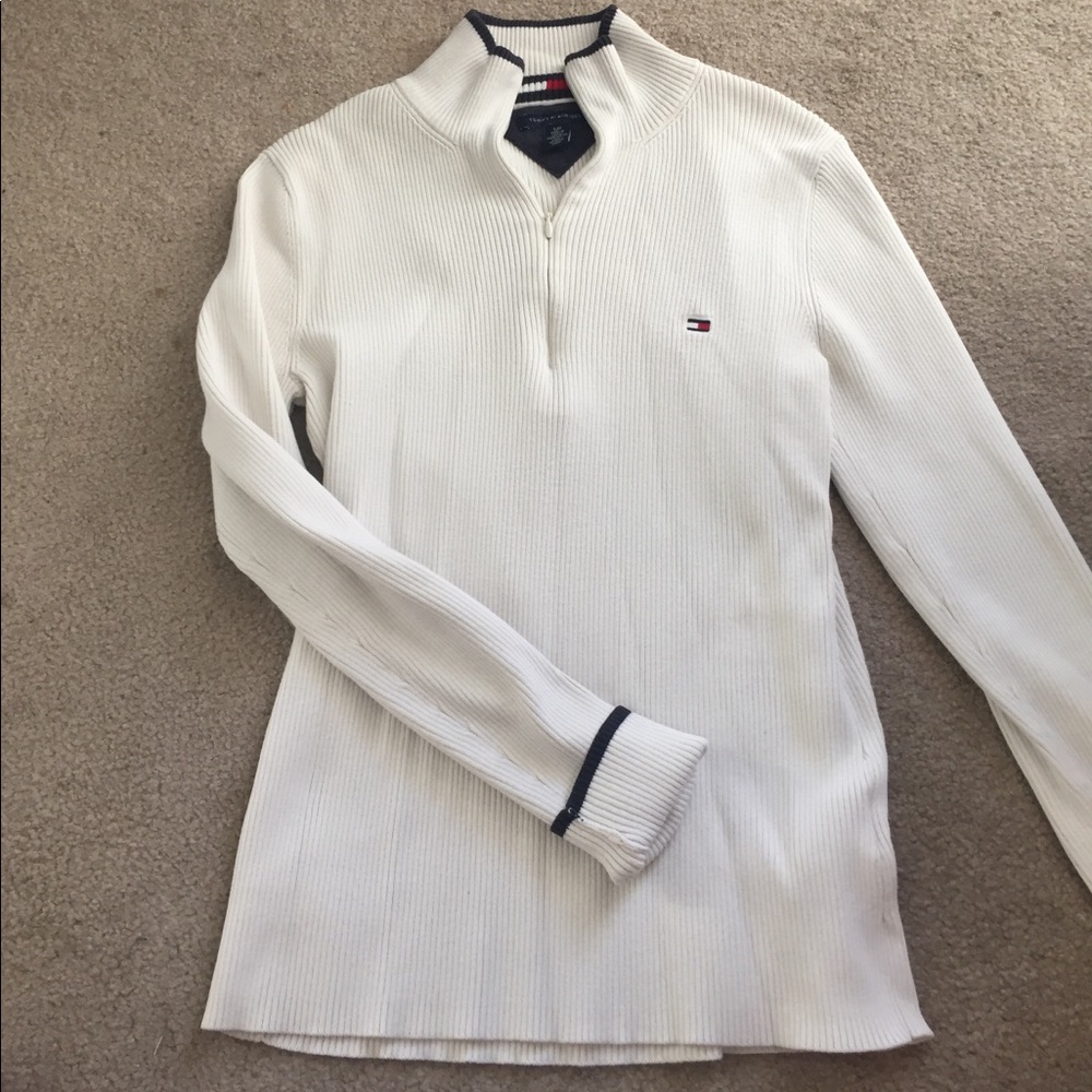 Tommy Hilfiger Cream Ribbed Half Zip Sweater